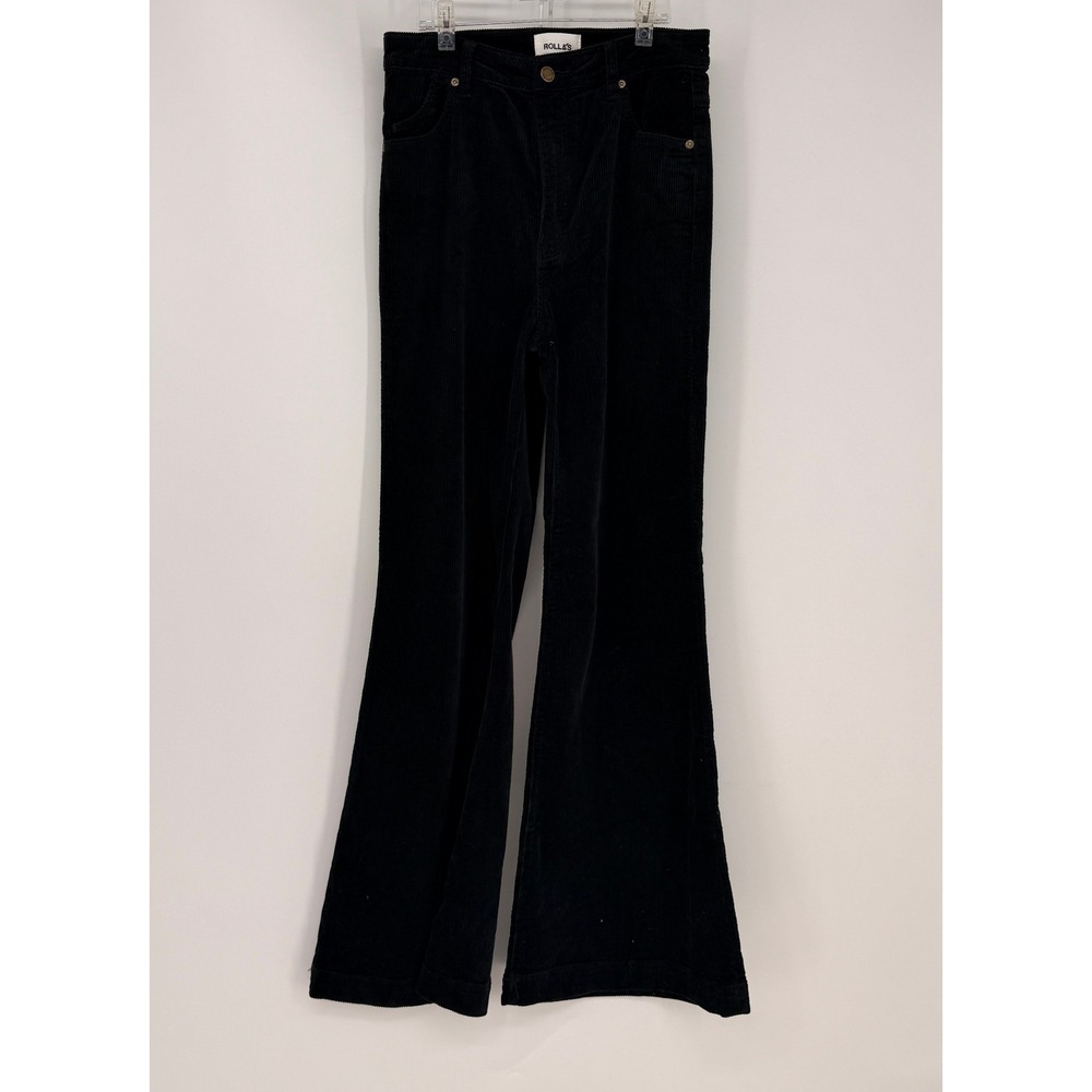 Rolla's Eastcoast Flare Pants Womens 30 Black Corduroy High Rise 70s Boho Retro